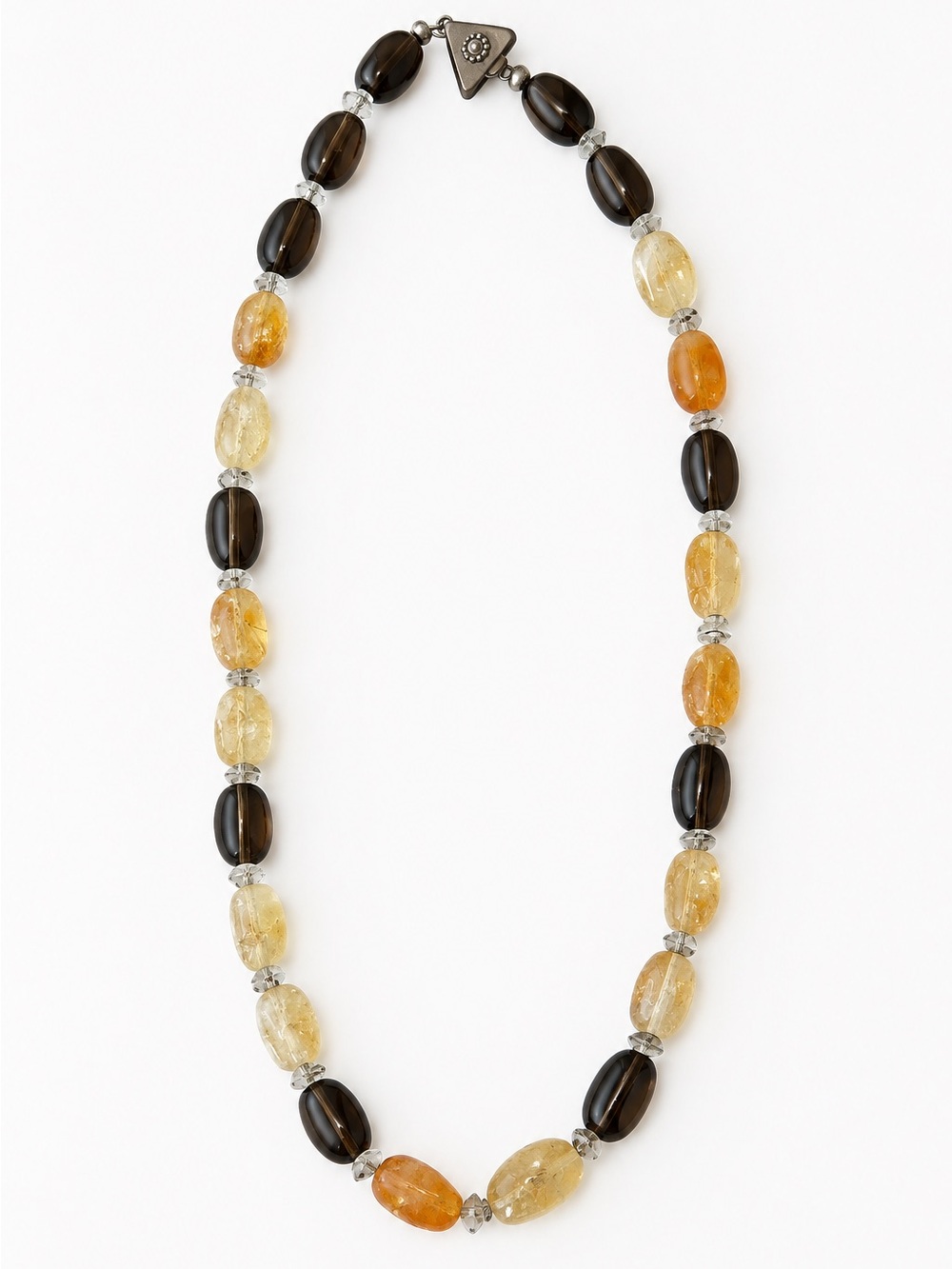 Handcrafted Amber and Smoky Bead Necklace - Unbranded with Silver clasp